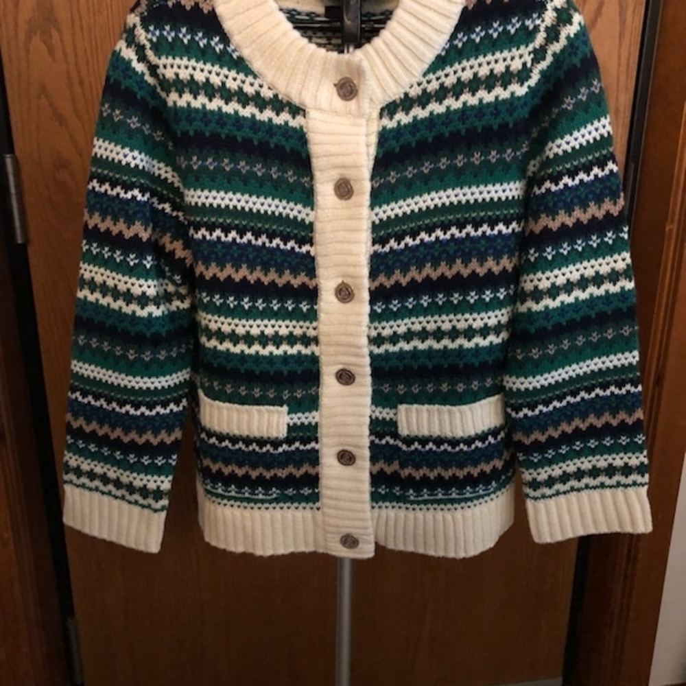 Talbots Women's Striped Cardigan - Green and Cream